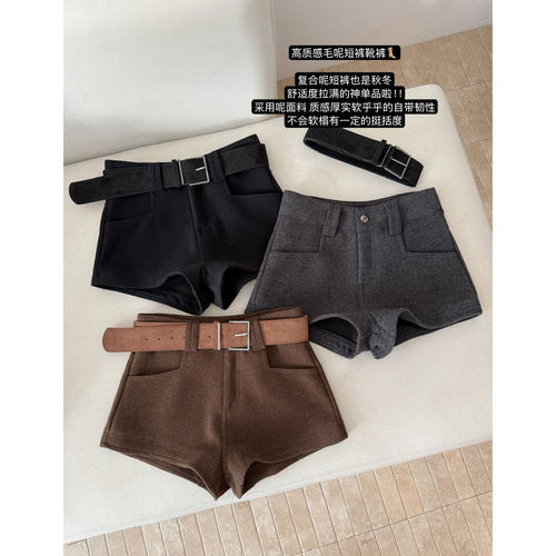 【赠运费险】毛呢a字西装短裤女