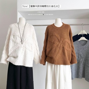 蝴蝶结复古软糯温柔毛衣女秋冬质感绝美巨好看宽松针织衫气质上衣