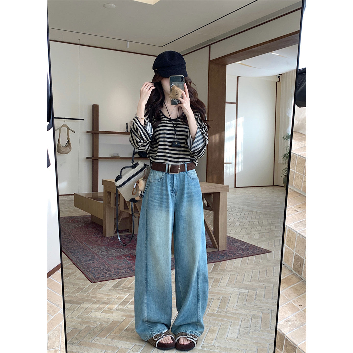 2026春季新款复古蓝色弯刀牛仔裤女高腰显瘦a字休闲直筒阔腿长裤,女装/女士精品,牛仔裤,淘宝优惠券,粉丝福利购,淘宝优惠卷