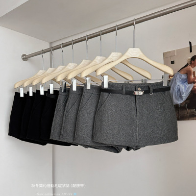 秋冬季超好看黑色毛呢A字短裙子