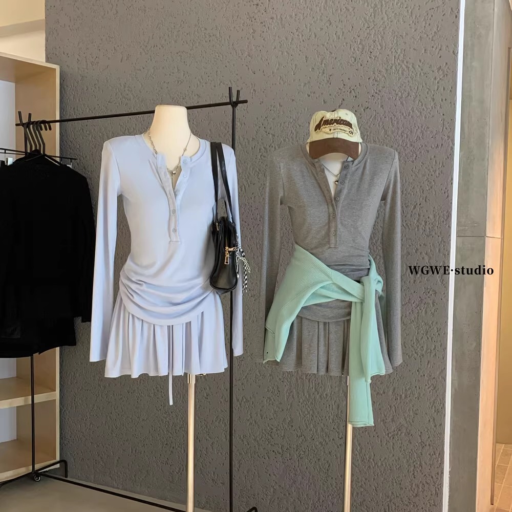 防晒长袖T恤+半身短裙巨好看套装