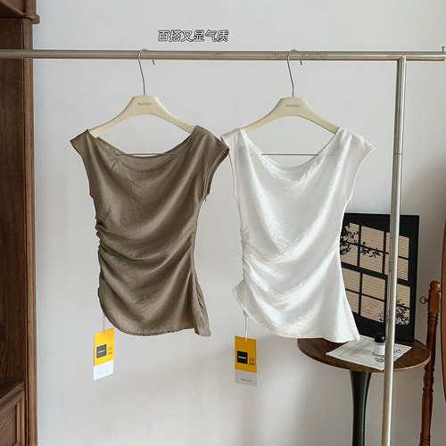 莱赛尔天丝亚麻斜肩高级T恤