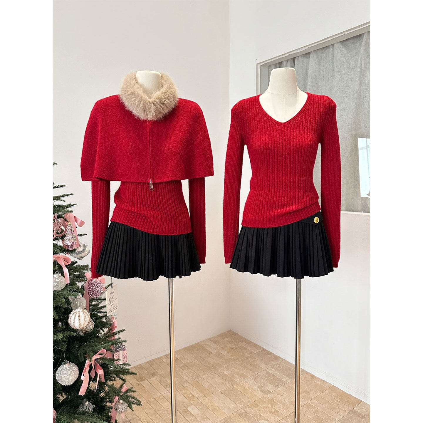 新年红色毛领斗篷毛衣女春季秋冬新款气质内搭打底针织衫两件套装,女装/女士精品,时尚套装,淘宝优惠券,粉丝福利购,淘宝优惠卷