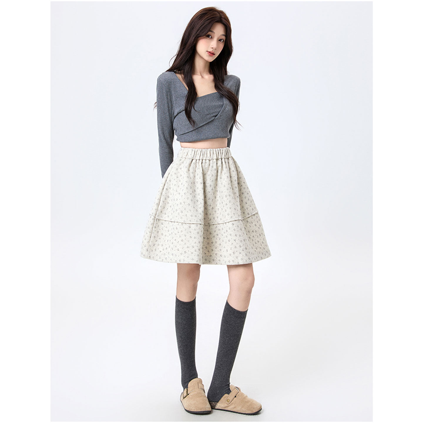 韩系碎花毛呢半身裙女秋冬新款高腰梨型身材显瘦甜美A字蓬蓬短裙,女装/女士精品,半身裙,淘宝优惠券,粉丝福利购,淘宝优惠卷