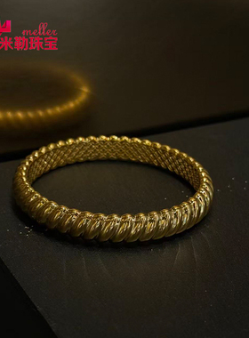 5D硬金亮面弹簧轮胎黄金手镯足金999牛角包泥鳅背金镯送女友礼物
