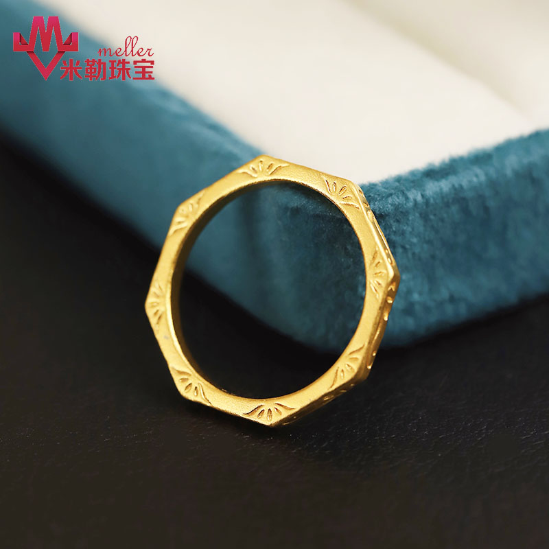 米勒情侣纯金时尚戒指八方来财