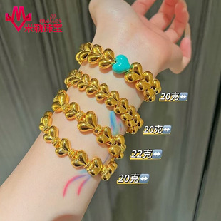 5D硬金无氰爱心满圈屁桃手串足金999 送女友礼物黄金可爱桃心手链