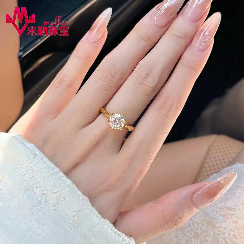 新款 经典黄金六爪克拉戒指 女款足金9995D点钻定婚求婚钻石指环