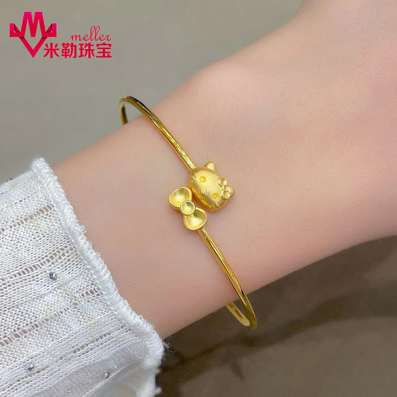 黄金kittly猫蝴蝶结手镯女 999足金开口可爱KT纯金手链送女友礼物