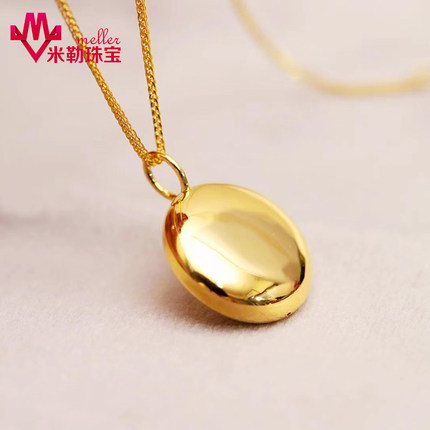 纯金黄金5D金币吊坠 足金999光面简约空心圆牌圆形个性定制ins风