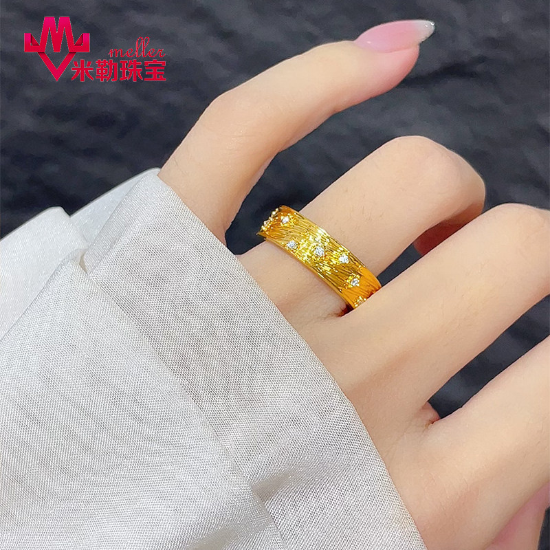 黄金千丝万缕星空戒指999足金镶嵌满天星指环小众戒子送女友礼物图片