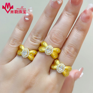 黄金鸽子蛋戒指 5D足金999舒芙蕾花朵蝴蝶结少女气质送女友礼物