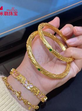 足金999古法哪吒乾坤圈手镯黄金镶嵌镯子个性镂空传承手环情侣款