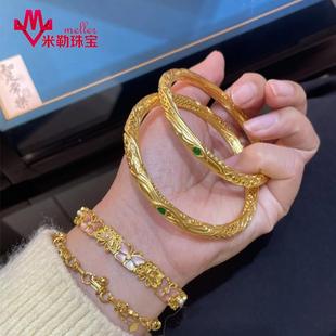 足金999古法哪吒乾坤圈手镯黄金镶嵌镯子个性 镂空传承手环情侣款