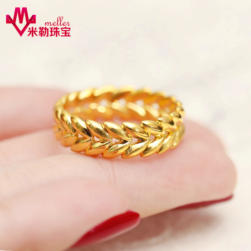 米勒珠宝女5D黄金光面戒指麦穗
