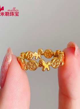 黄金马上有钱戒指女新款 999足金本命年生肖马钱币戒子送女友礼物