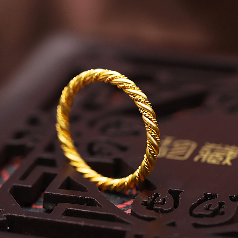 纯黄金古法麻花戒指绞丝闭口缠绕