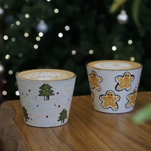 花间树里 景德镇手作手绘圣诞树姜饼人咖啡杯拿铁拉花杯圣诞礼物
