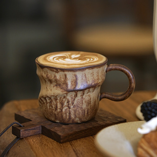 花间树里。复古粗陶窑变釉陶瓷马克杯异形咖啡拿铁杯230ml