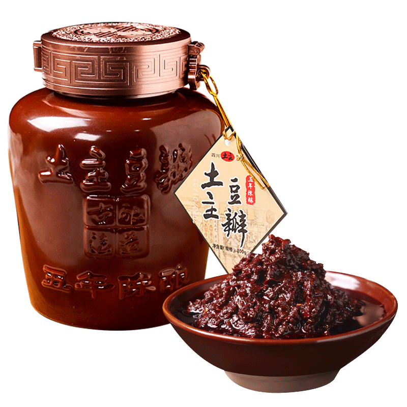 5年陈酿非遗技艺四川特产乐山土主黑红油香辣红油豆瓣酱土罐800g