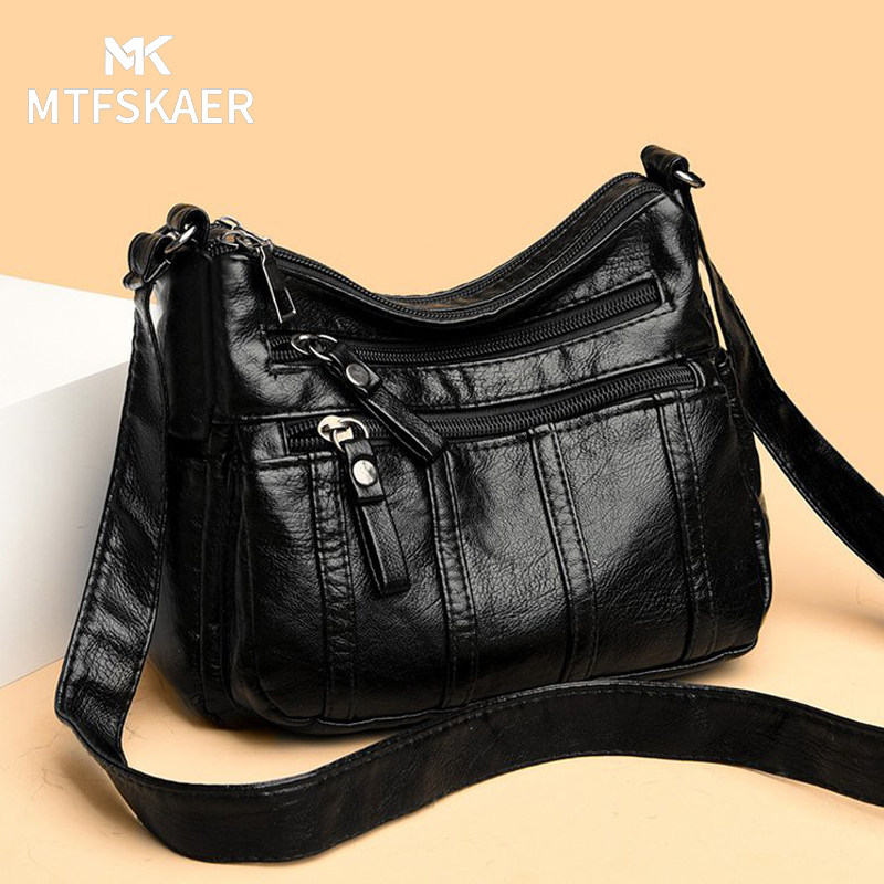 香港MTFSKAER多袋真皮女包新款软皮单肩斜挎包大容量中老年妈妈包