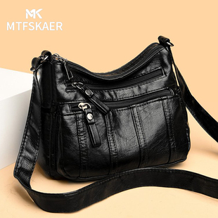 香港MTFSKAER多袋真皮女包新款软皮单肩斜挎包大容量中老年妈妈包