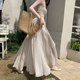高端文艺大摆伞裙复古棉麻a字裙 中长款 亚麻半身裙女2026新款 夏季