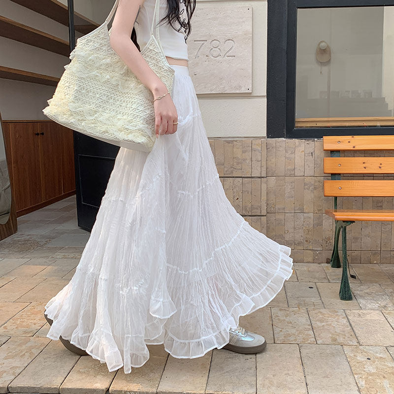 白色纱裙半身裙女夏季2026新款早春绝美裙子轻奢高级感网纱蛋糕裙