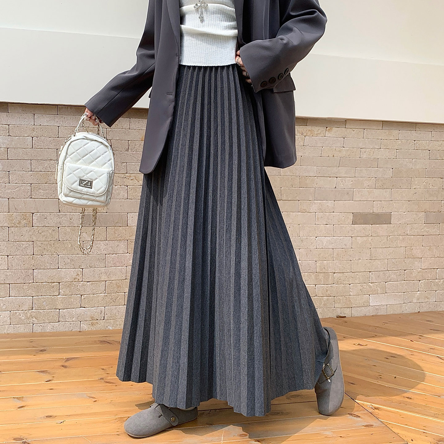 灰色百褶裙长款女冬毛呢a字半身裙加长版高个子长裙到脚踝超长款