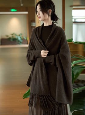 流苏羊毛开衫围巾披肩外套女