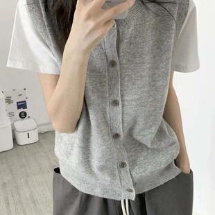 2026春秋冬薄款纽扣圆领开衫羊绒马甲背心女无袖叠穿羊毛坎肩毛衣