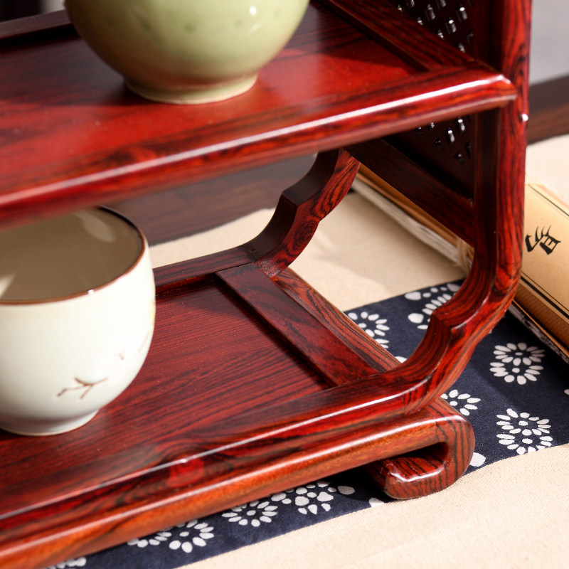 红木博古架实木中式桌面置物架黄金檀小型多宝阁茶壶茶具收纳层架