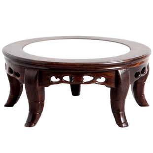 红木雕刻工艺品摆件底座实木中式仿古黑檀木嵌大理石面圆底座木托