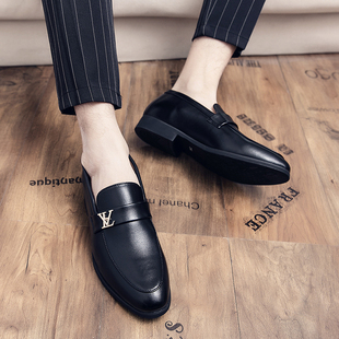 休闲潮鞋 2023新款 尖头婚礼正装 英伦商务真皮一脚蹬软面小皮鞋 男鞋