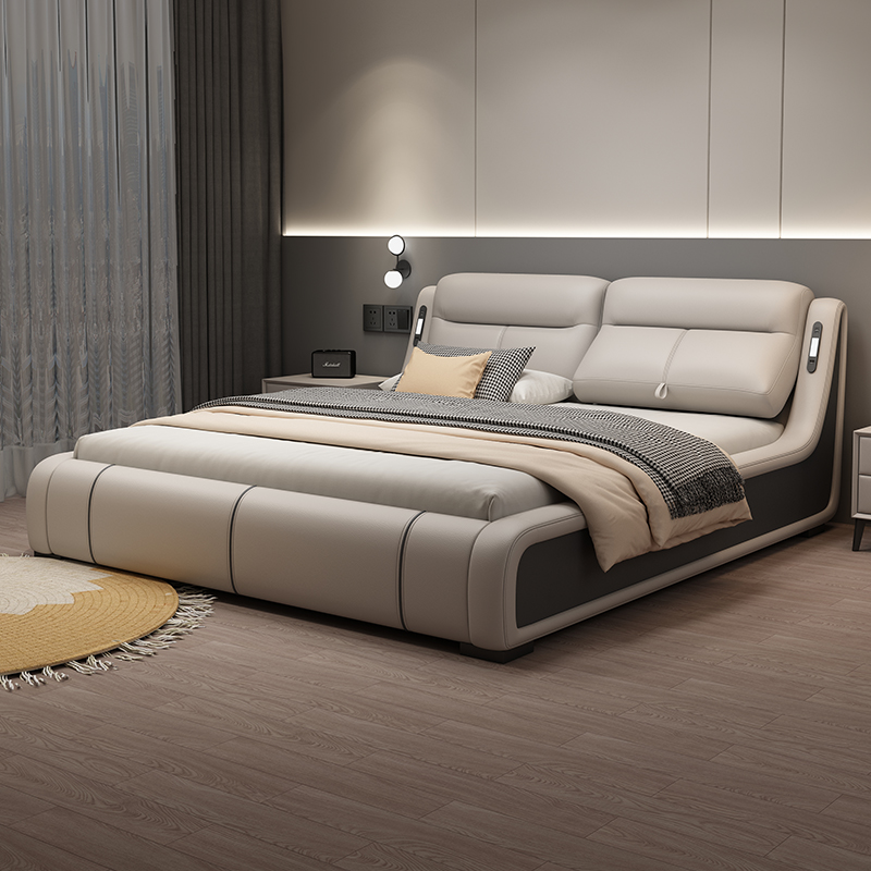 佐慕多功能真皮床现代简约2米x2米2主卧大床轻奢高级感软包双人床