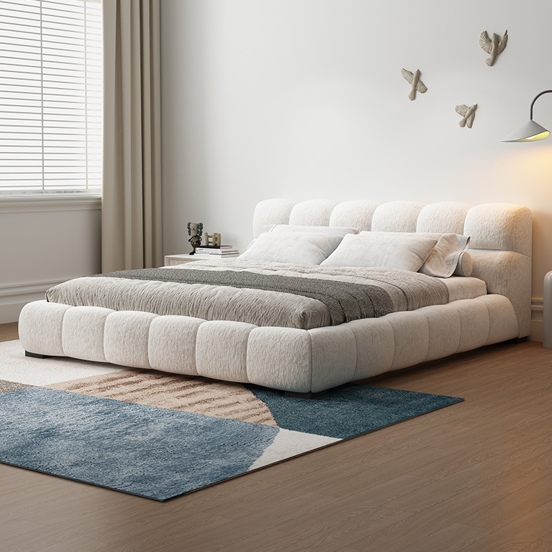 佐慕泡芙床雪尼尔绒布艺床棉麻布软包床2米x2米2大床主卧现代简约