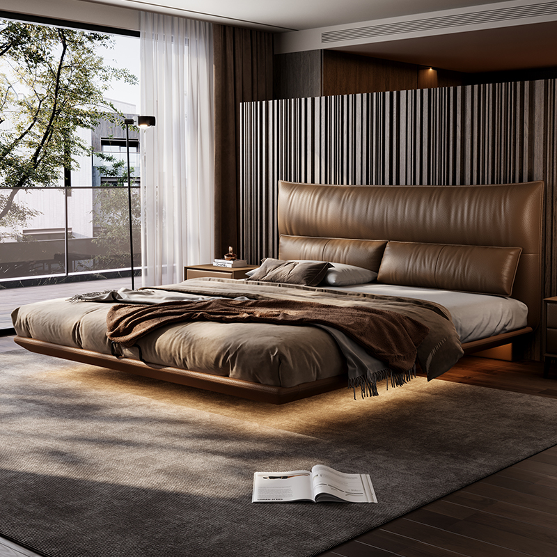 政府补贴佐慕意式极简真皮悬浮床2米x2米2床主卧高端大气2025新款