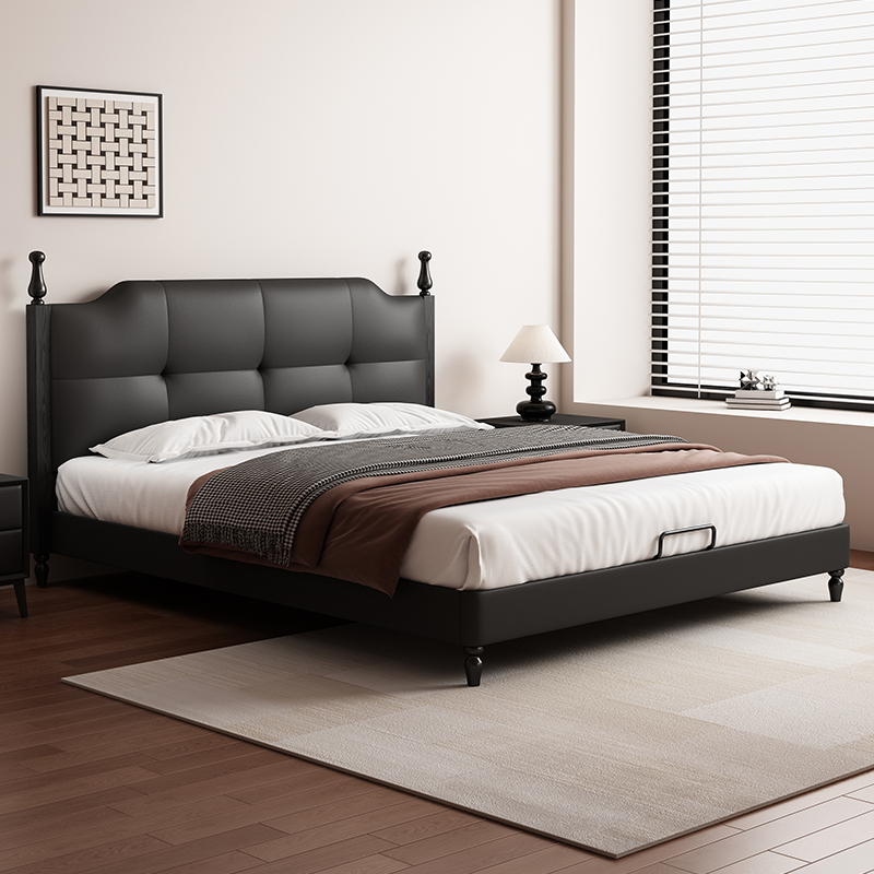 佐慕澜梦床法式中古风真皮床黑色复古主卧大床现代简约1米8双人床