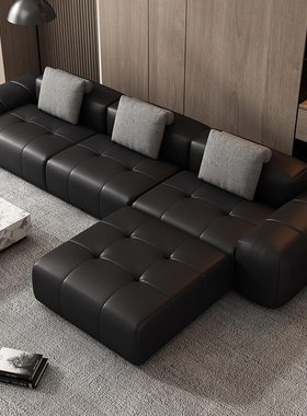 意式轻奢saba像素皮沙发模块豆腐块真皮沙发极简别墅客厅直排沙发