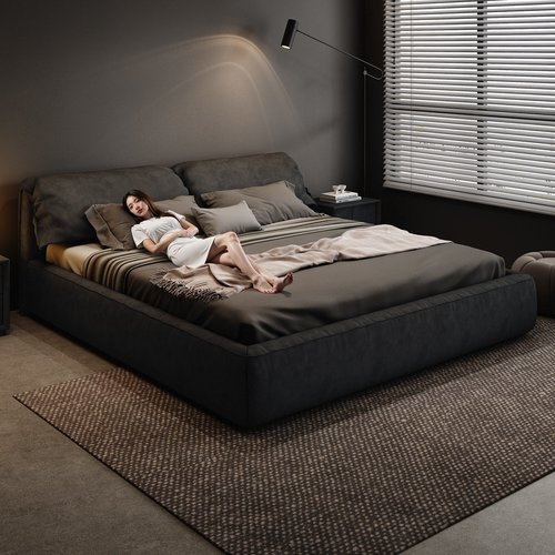 佐慕2米x2米2黑色主卧科技布大床