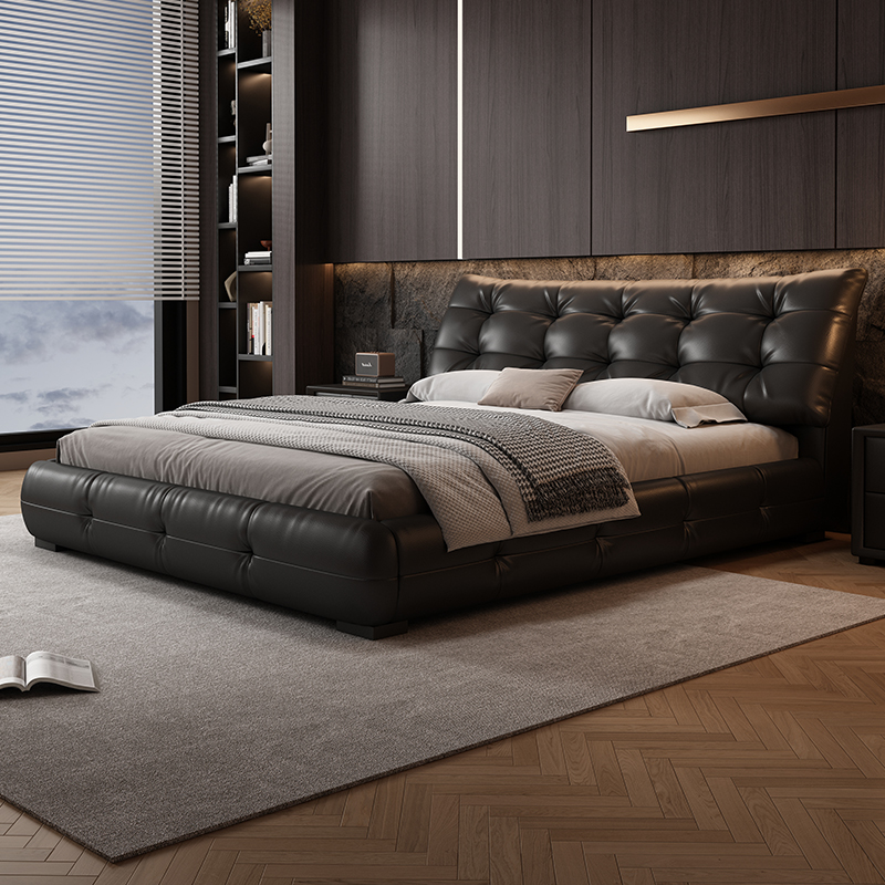 2米x2米2黑色皮床高端大气主卧