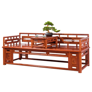 红木家具缅甸花梨木罗汉床两件套实木罗汉榻中式大果紫檀卧室床榻