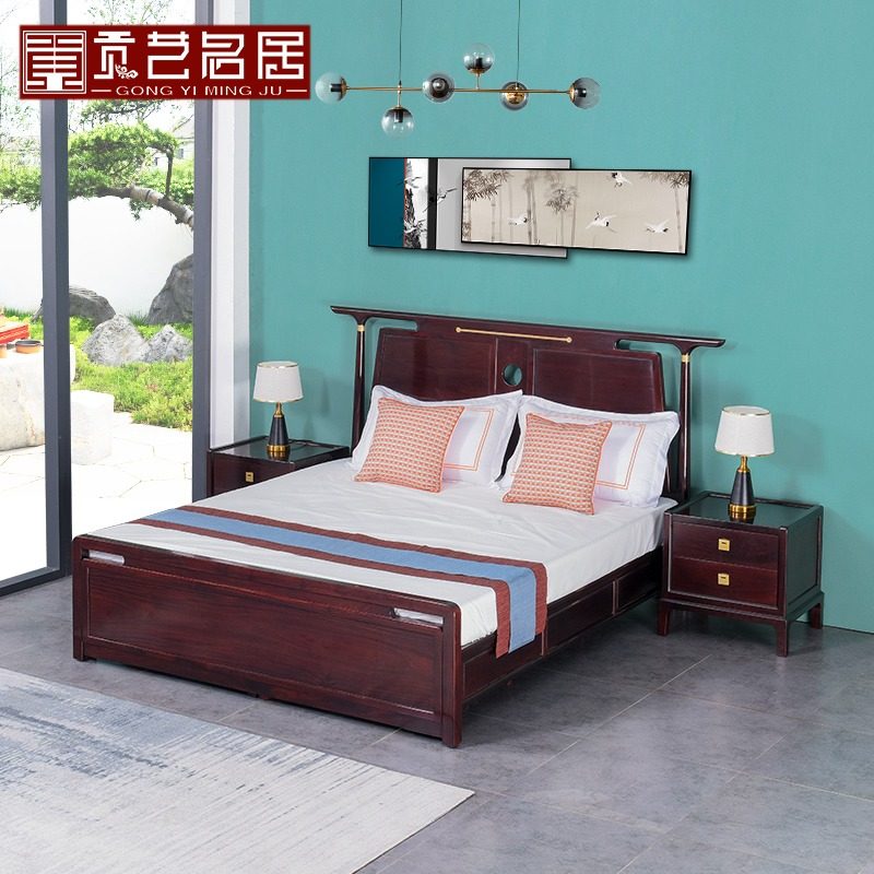 8米大床新中式仿古卧室床拼接床