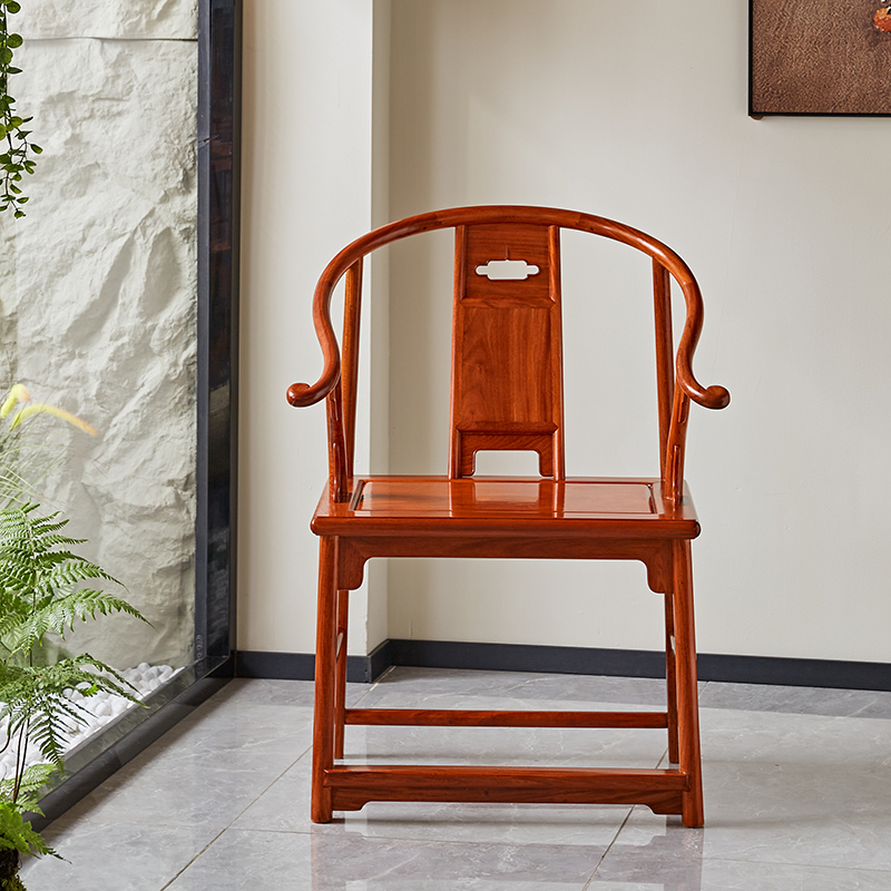 贡艺名居红木家具缅甸花梨木安思远圈椅大果紫檀实木靠背椅茶桌椅