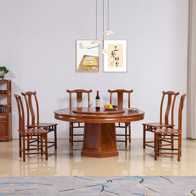 贡艺名居刺猬紫檀圆餐桌红木饭桌