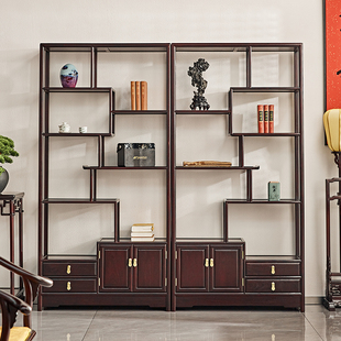 贡艺名居赞比亚血檀博古架实木中式多宝阁客厅隔断展示柜茶室书架
