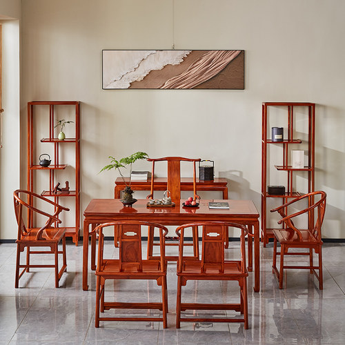 新中式缅甸花梨霸王枨茶桌椅