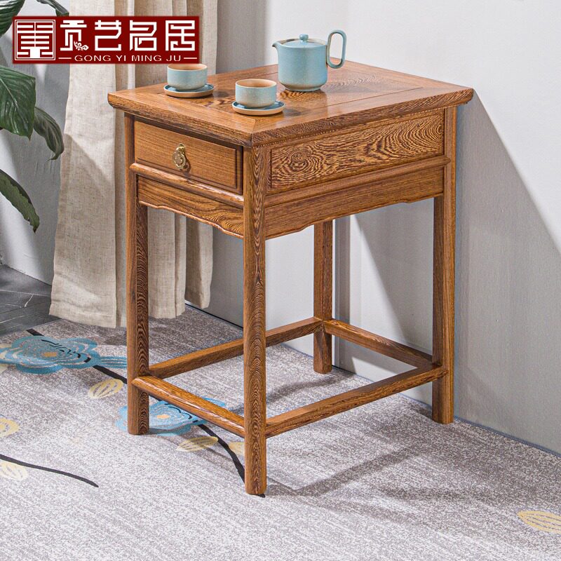 红木家具鸡翅木抽屉小茶几边几角几 中式简约实木茶台功夫小茶桌