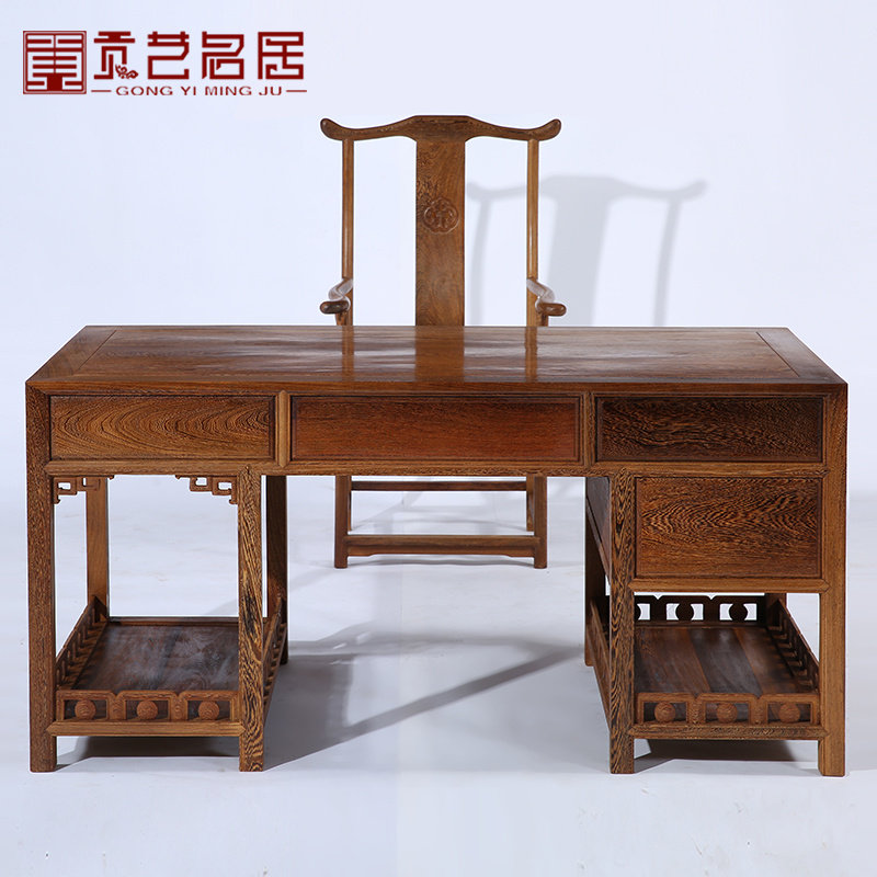 红木家具 全鸡翅木台式电脑桌 明清实木书房书桌办公桌中式写字台