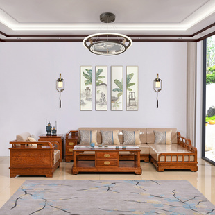 贡艺名居刺猬紫檀贵妃榻新中式沙发实木客厅组合家具红木转角沙发